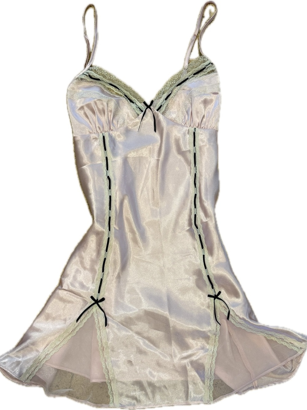Silky Lace Trim Chemise Slip in Champagne by